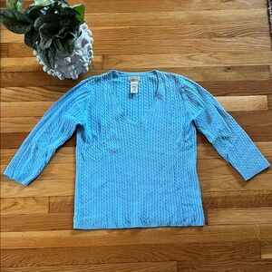 L.L. Bean Light Blue V-Neck Sweater, 3/4 length Sleeves, women’s size M